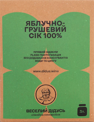 Сік натуральний яблучно-грушевий прямого віджиму ТМ "Веселий дідусь", 3л